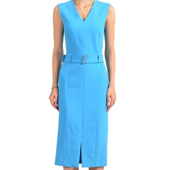 Hugo Boss Dresses Hugo Boss Womens Dadorina Bright Blue Vneck Belted Sleeveless Pencil Dress